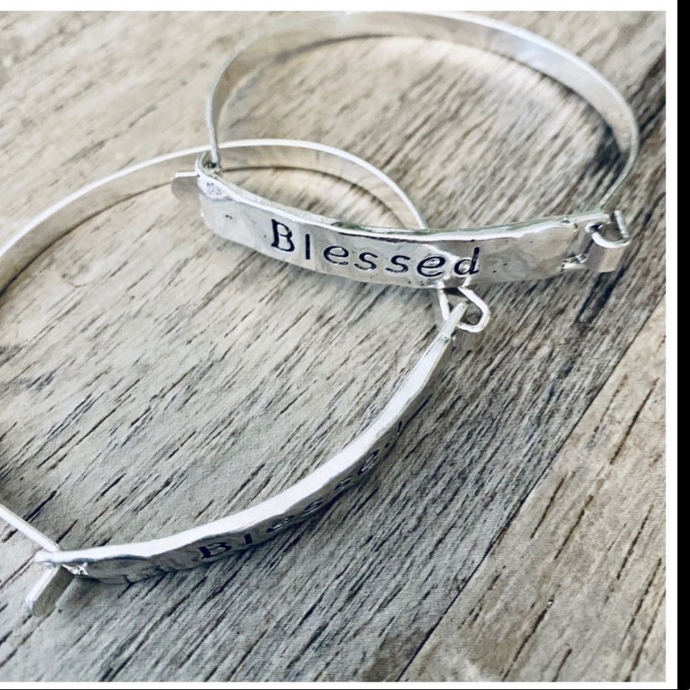SET OF 2 BLESSED SILVER STAINLESS BANGLE - Picture 5 of 5